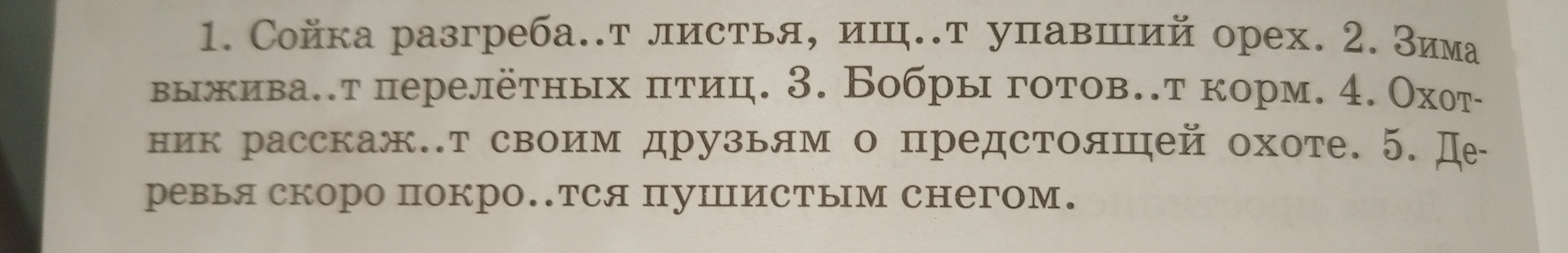 Сделать синтаксический разбор и характеристику предложения 'Сойка разгребает листья, ищет упавший орех'