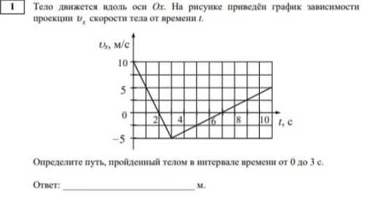 Определите путь, пройденный телом в интервале времени от 0 до 3 с.