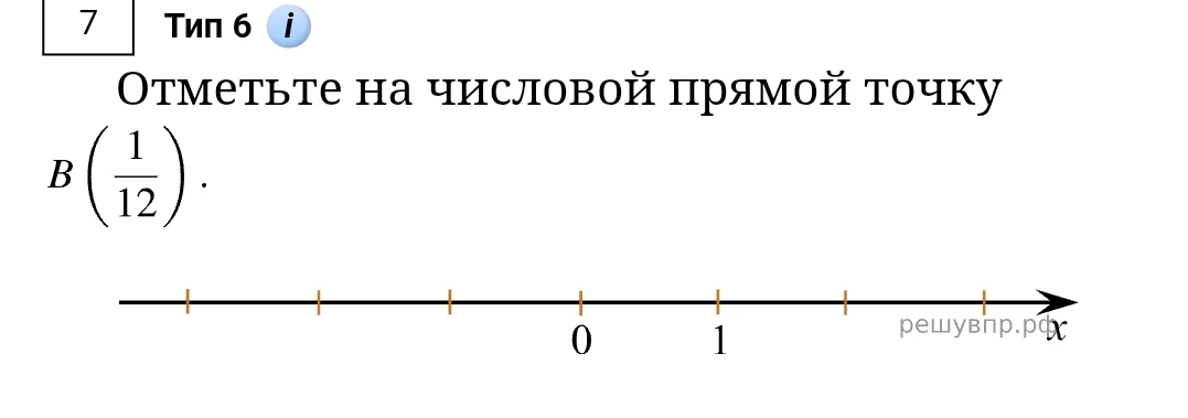Отметьте на числовой прямой точку $B\left(\frac{1}{12}\right)$.