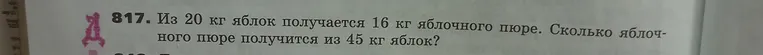 Из 20 кг яблок получается 16 кг яблочного пюре. Сколько яблочного пюре получится из 45 кг яблок?