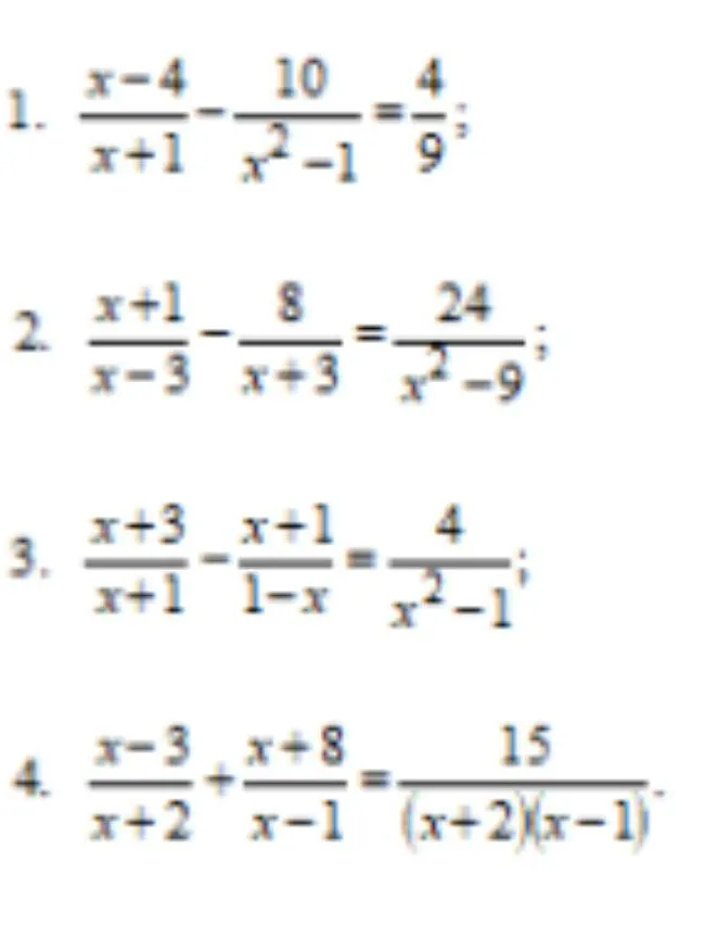 Решите уравнение $\frac{x-4}{x+1} - \frac{10}{x^2-1} = \frac{4}{9}$