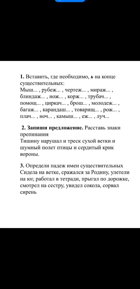 Вставить, где необходимо, Ь на конце существительных