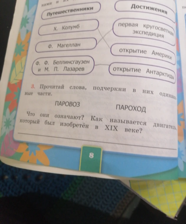 Прочитай слова, подчеркни в них одинаковые части. Что они означают? Как называется двигатель, который был изобретён в XIX веке?