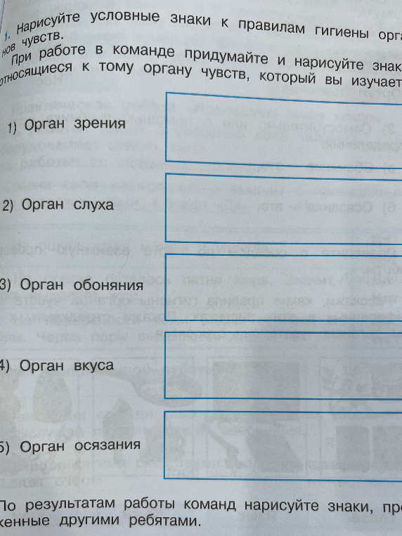 Нарисуйте условные знаки к правилам гигиены органов чувств.