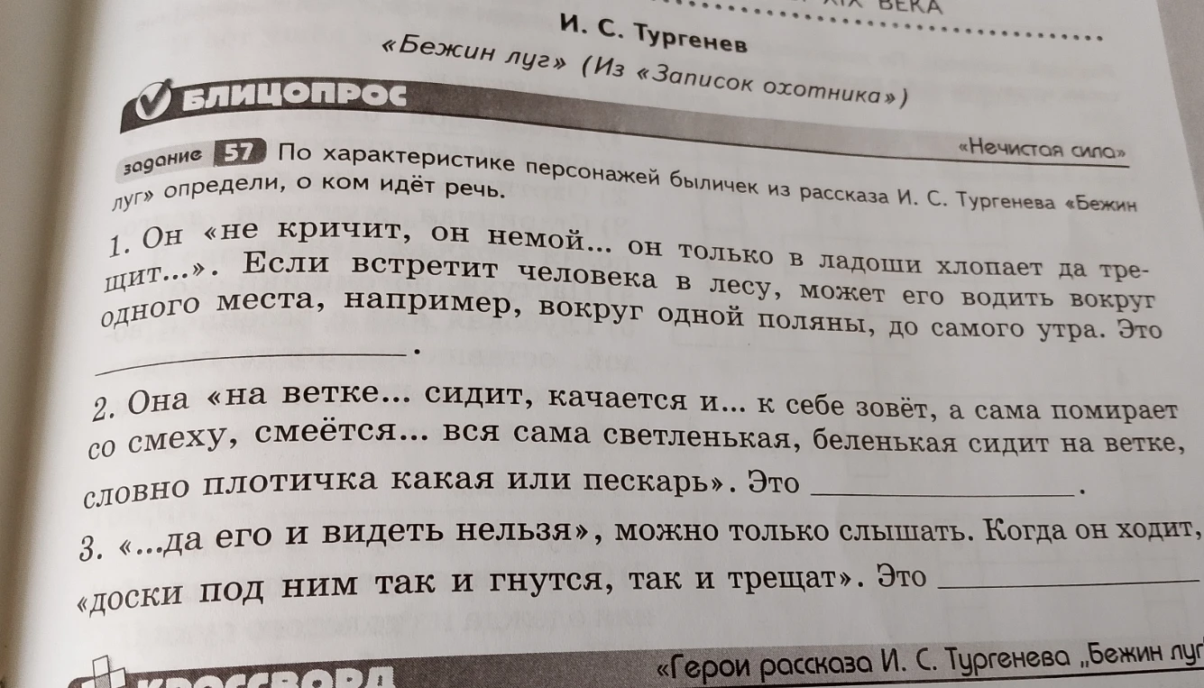 По характеристике персонажей быличек из рассказа И. С. Тургенева «Бежин луг» определи, о ком идёт речь.