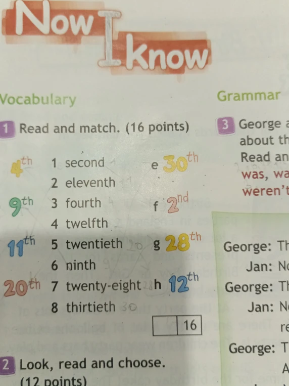 Read and match. (16 points)