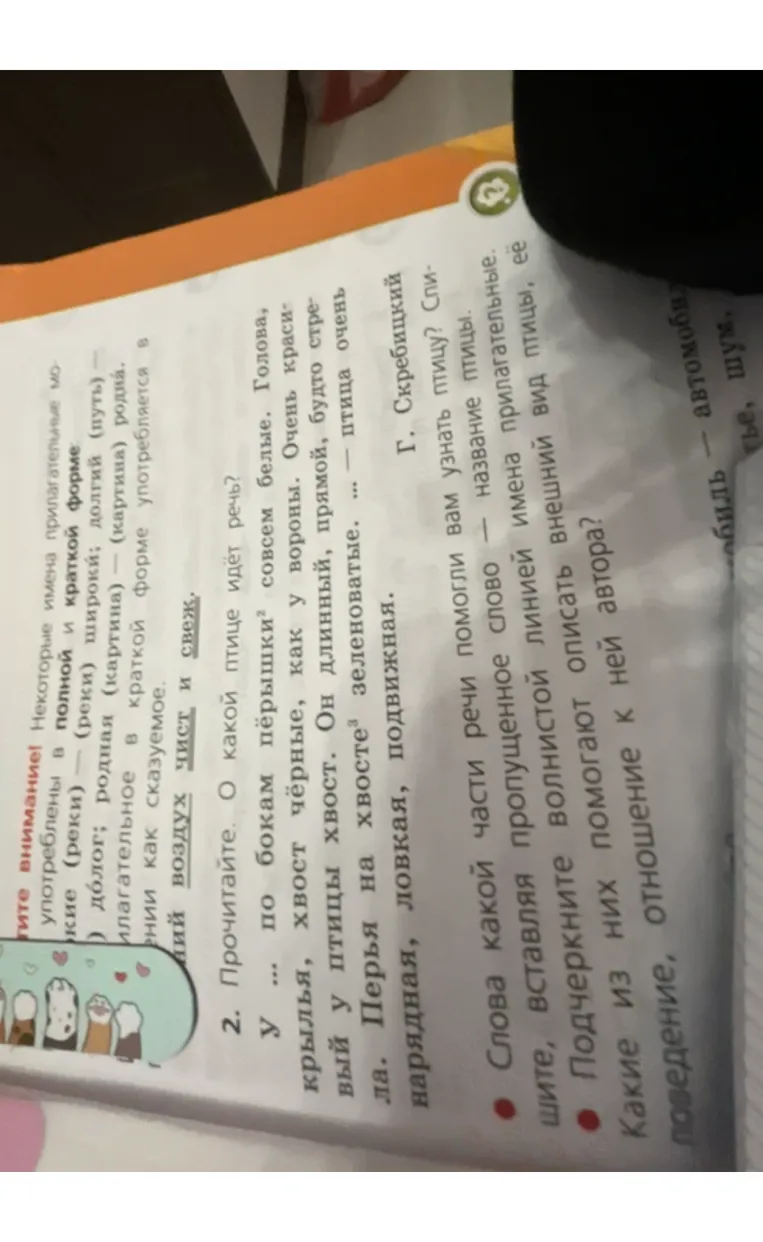 Прочитайте. О какой птице идёт речь? Спишите, вставляя пропущенное слово — название птицы. Подчеркните волнистой линией имена прилагательные.