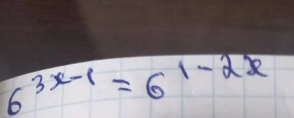 Решите уравнение 6^(3x-1) = 6^(1-2x)