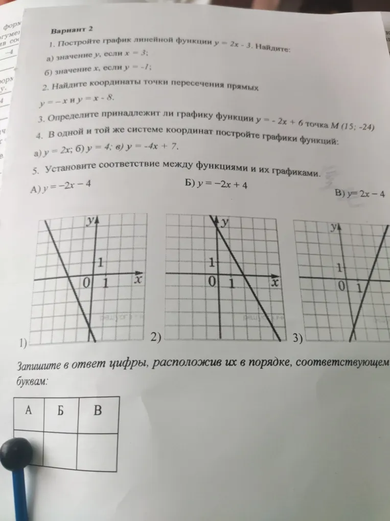 Постройте график линейной функции y = 2x - 3. Найдите: а) значение y, если x = 3; б) значение x, если y = -1;
