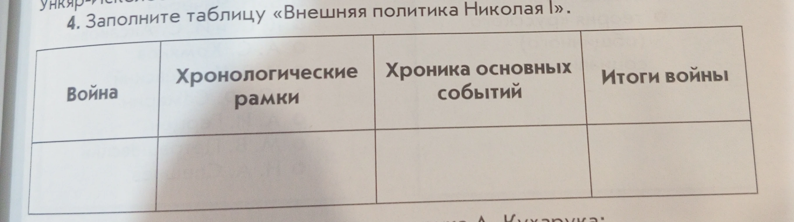 Заполните таблицу «Внешняя политика Николая I».