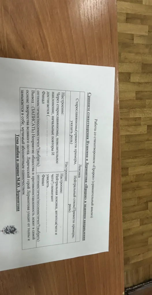 Сравните стихотворения Пушкина и Лермонтова «Пророк» в заданном направлении