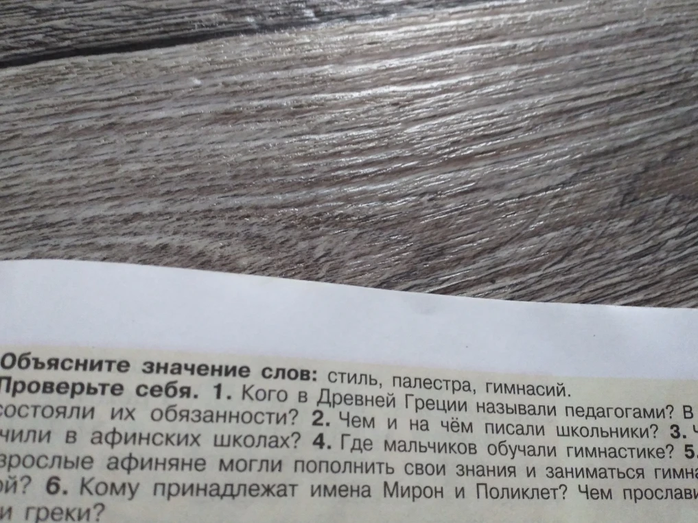 Объясните значение слов: стиль, палестра, гимнасий. Проверьте себя. 1. Кого в Древней Греции называли педагогами?