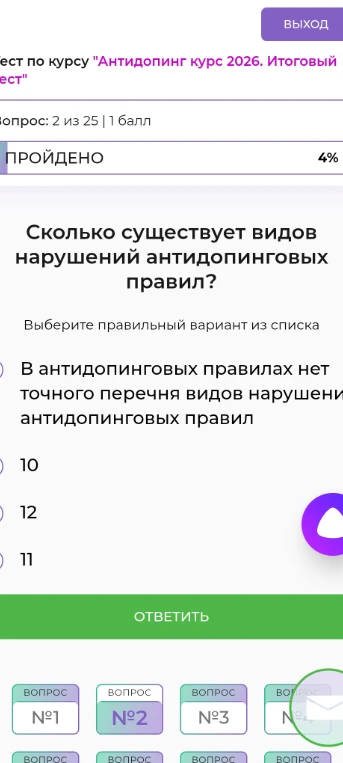 Сколько существует видов нарушений антидопинговых правил?