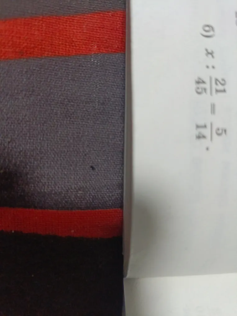 Решите уравнение x : 21/45 = 5/14