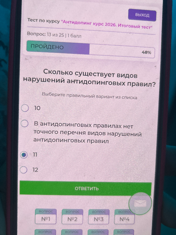Сколько существует видов нарушений антидопинговых правил?