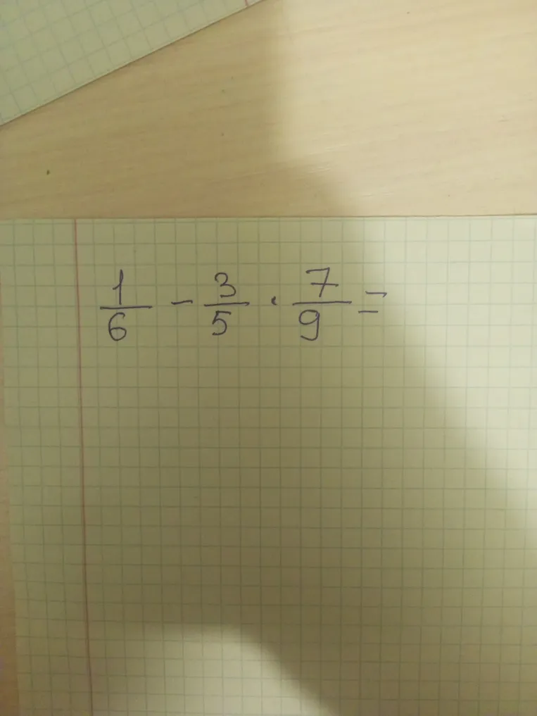 Вычислите значение выражения: 1/6 - 3/5 * 7/9