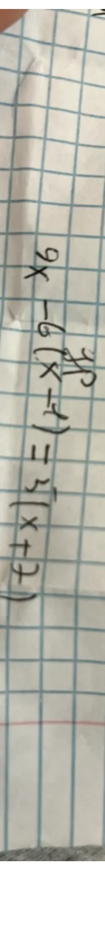 Решите уравнение 9x - 6(x - 1) = 3(x + 7)