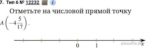 Отметьте на числовой прямой точку A(-4 5/17)