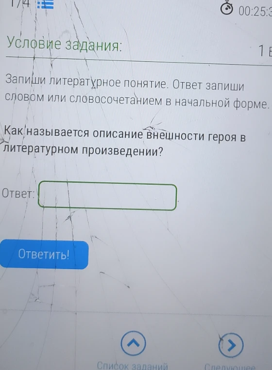 Как называется описание внешности героя в литературном произведении?