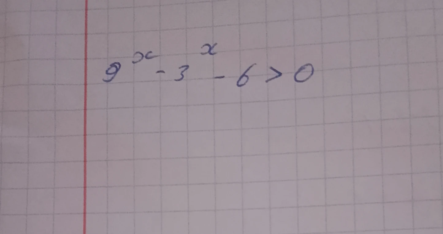 Решите неравенство 9^x - 3^x - 6 > 0