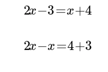 Решите уравнение 2x - 3 = x + 4