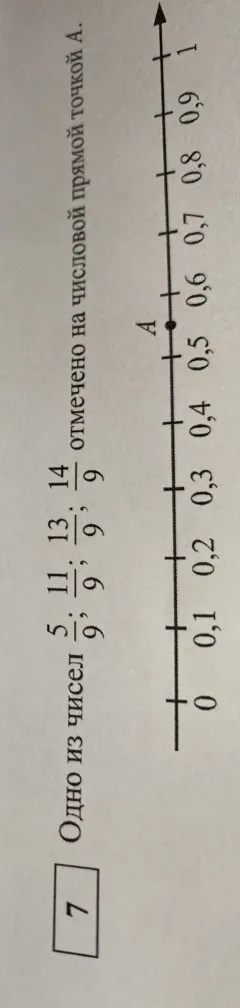 Одно из чисел 5/9, 11/9, 13/9, 14/9 отмечено на числовой прямой точкой А. Какое это число?