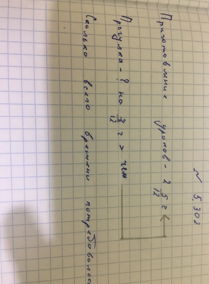 Приготовление уроков — 2 5/12 ч. Прогулка — ? на 7/12 > чем уроки. Сколько всего времени потребовалось?