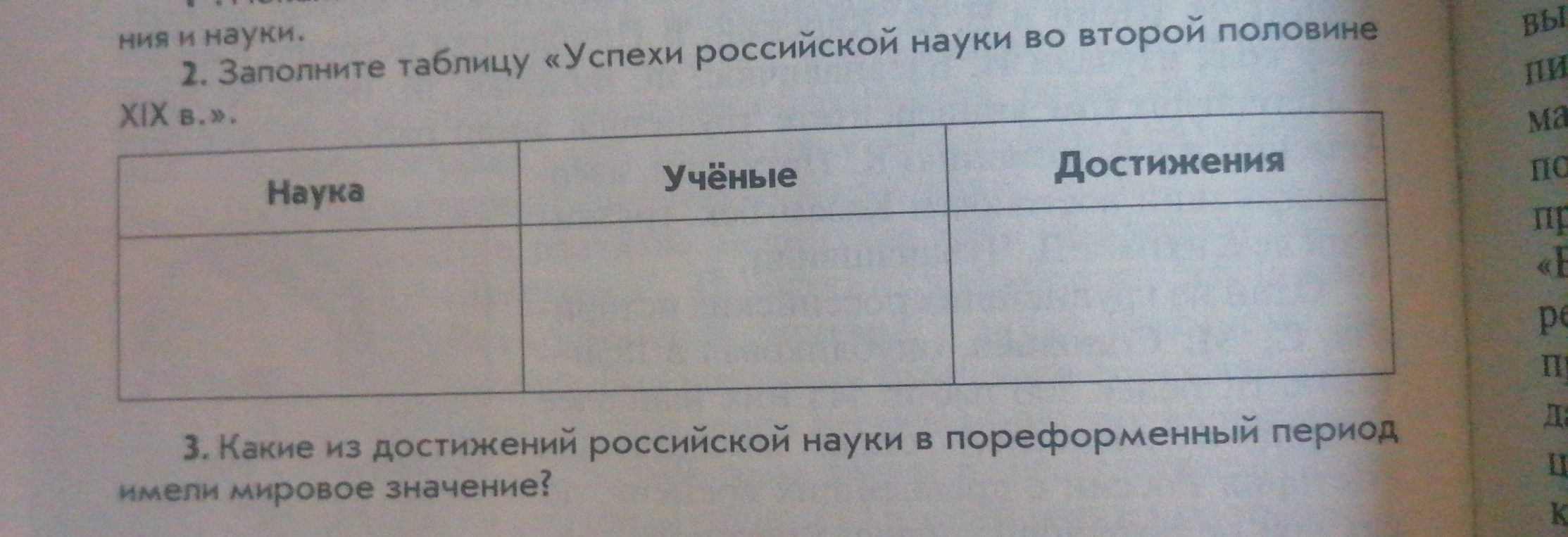 Заполните таблицу «Успехи российской науки во второй половине XIX в.». Какие из достижений российской науки в пореформенный период имели мировое значение?