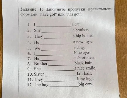 Заполните пропуски правильными формами 'have got' или 'has got'