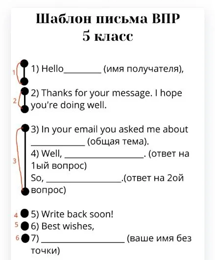 Заполните шаблон письма ВПР для 5 класса