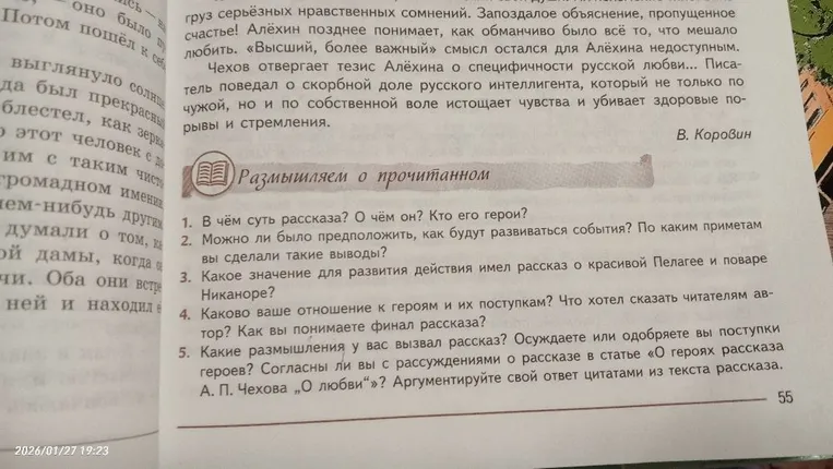 Вопросы к рассказу А. П. Чехова «О любви» и анализ статьи В. Коровина.
