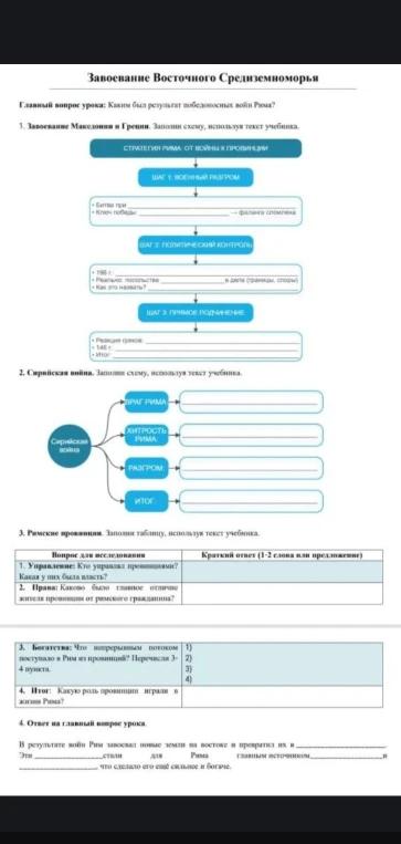 Заполните схемы и таблицу по теме 'Завоевание Восточного Средиземноморья' (История 5 класс)