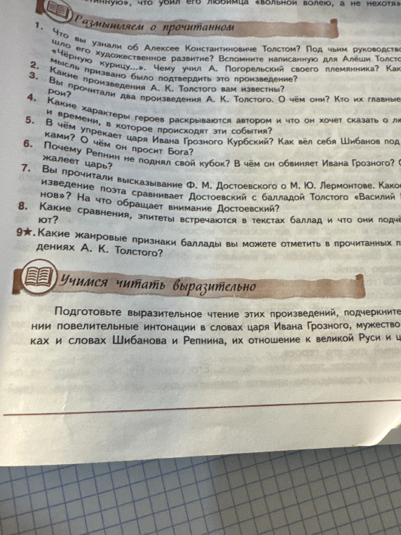 Ответьте на вопросы по творчеству А. К. Толстого и его балладам «Василий Шибанов» и «Князь Михайло Репнин».