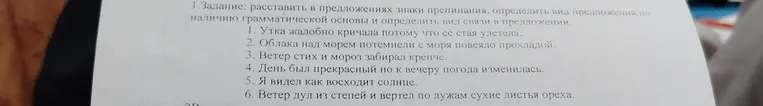 1. Задание: расставить в предложениях знаки препинания, определить вид предложения по наличию грамматической основы и определить вид связи в предложении.