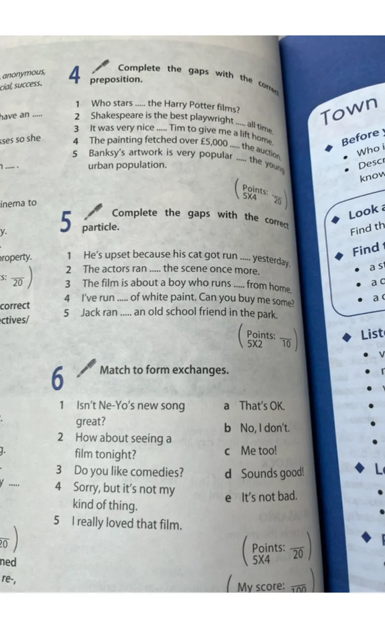 Complete the gaps with the correct preposition.