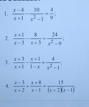 Решите уравнение: (x-4)/(x+1) - 10/(x^2-1) = 4/9