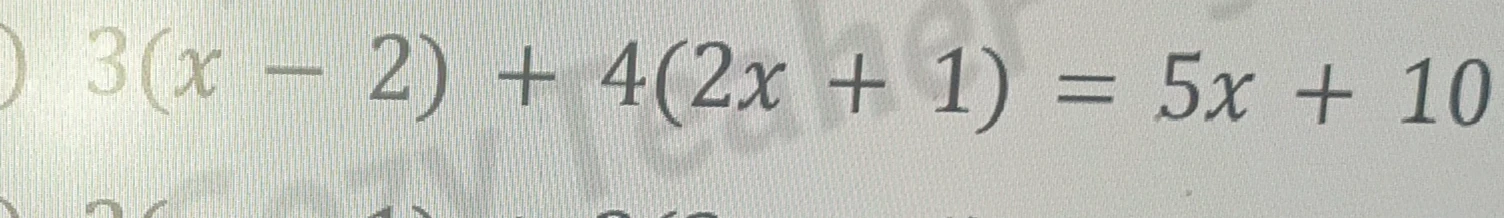 Решите уравнение 3(x - 2) + 4(2x + 1) = 5x + 10