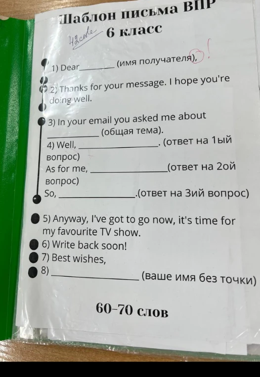 Заполнить шаблон письма ВПР 6 класс
