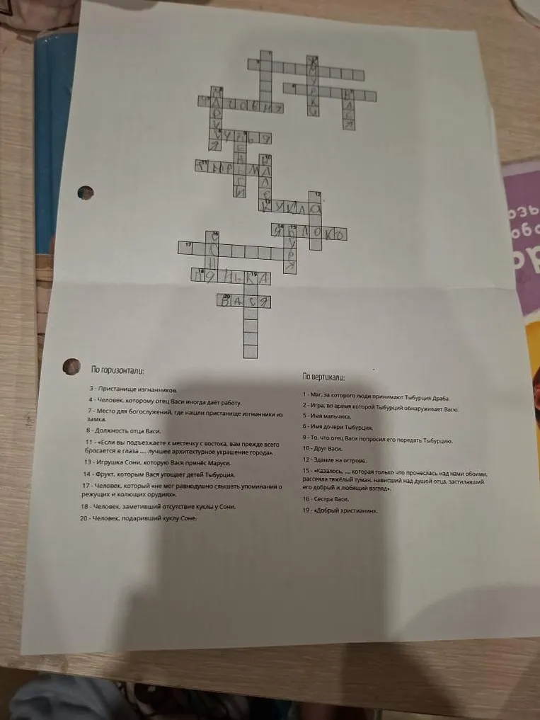 Разгадайте кроссворд по произведению В.Г. Короленко «В дурном обществе»