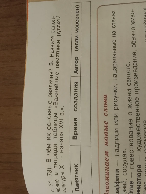 Начните заполнение в тетради таблицы «Важнейшие памятники русской культуры X — начала XVI в.»