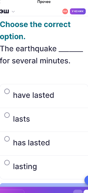 Choose the correct option. The earthquake ______ for several minutes.