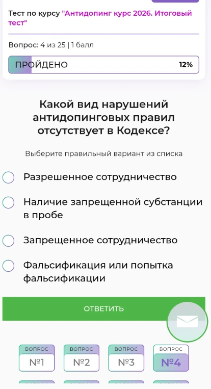 Какой вид нарушений антидопинговых правил отсутствует в Кодексе?