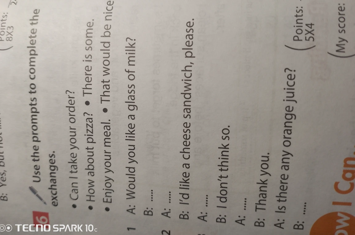 Use the prompts to complete the exchanges.