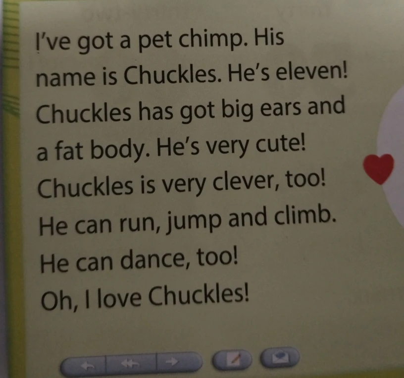 I've got a pet chimp. His name is Chuckles. He's eleven!