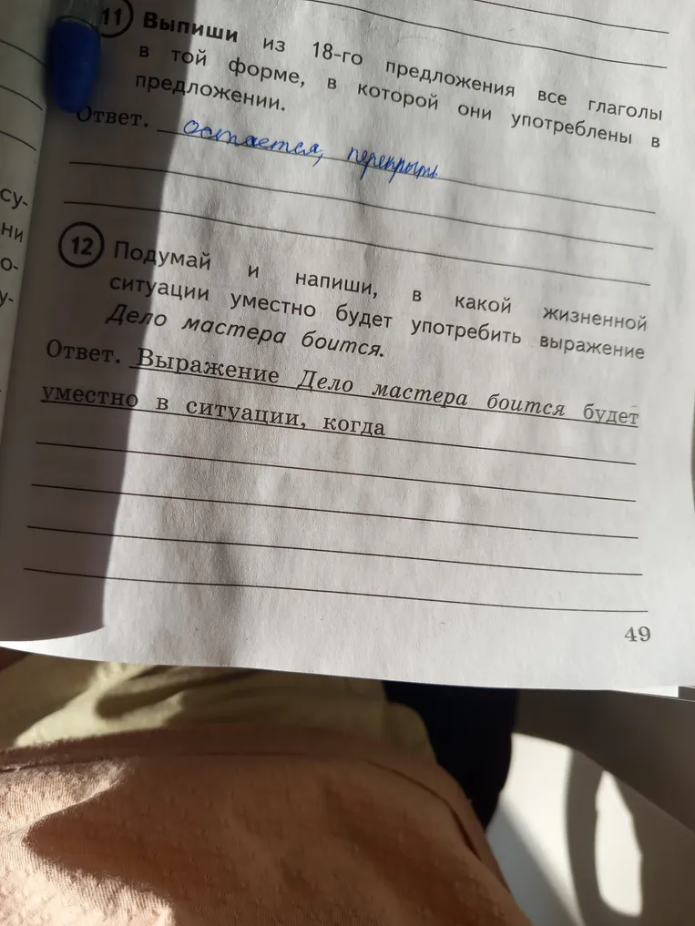 Подумай и напиши, в какой жизненной ситуации уместно будет употребить выражение Дело мастера боится.