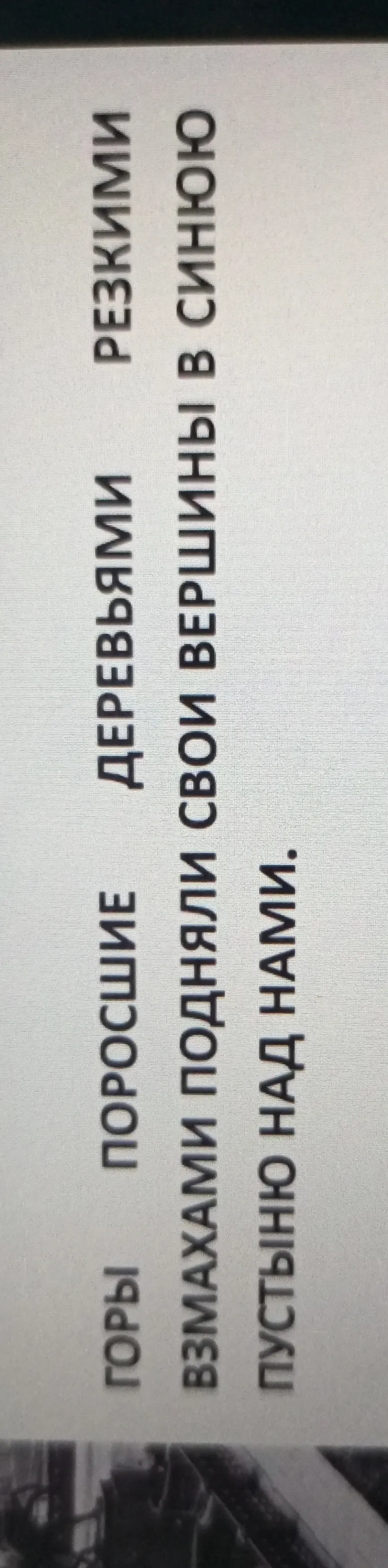 Сделай синтаксический разбор предложения: Горы поросшие деревьями резкими взмахами подняли свои вершины в синюю пустыню над нами.