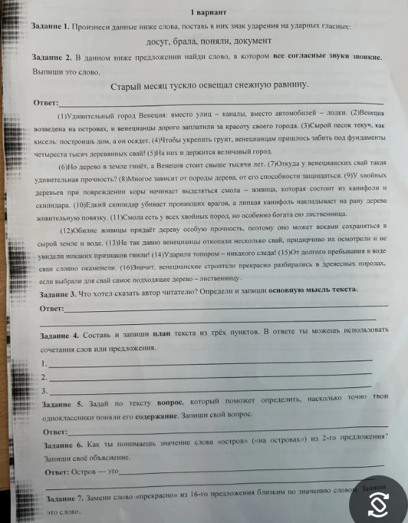Задание 1. Произнеси данные ниже слова, поставь в них знак ударения на ударных гласных: досуг, брала, поняли, документ