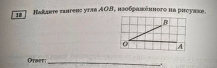Найдите тангенс угла AOB, изображённого на рисунке.