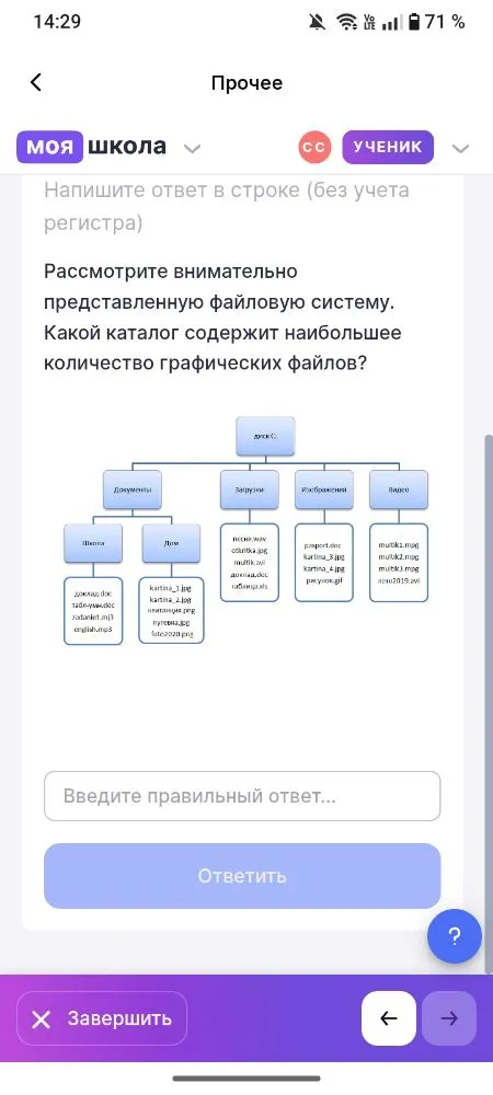 Рассмотрите внимательно представленную файловую систему. Какой каталог содержит наибольшее количество графических файлов?