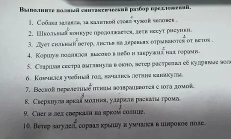 Выполните полный синтаксический разбор предложений.